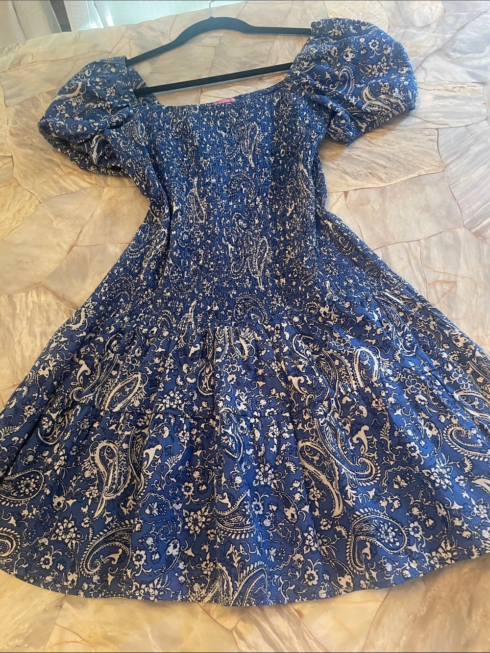 miami Blue Paisley Smocked Puff-Sleeve Casual Dress